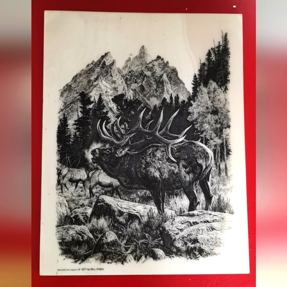 Bill O'Neill Bugling Elk (wapiti) 1977 Etching on Marble - Picture 1 of 8
